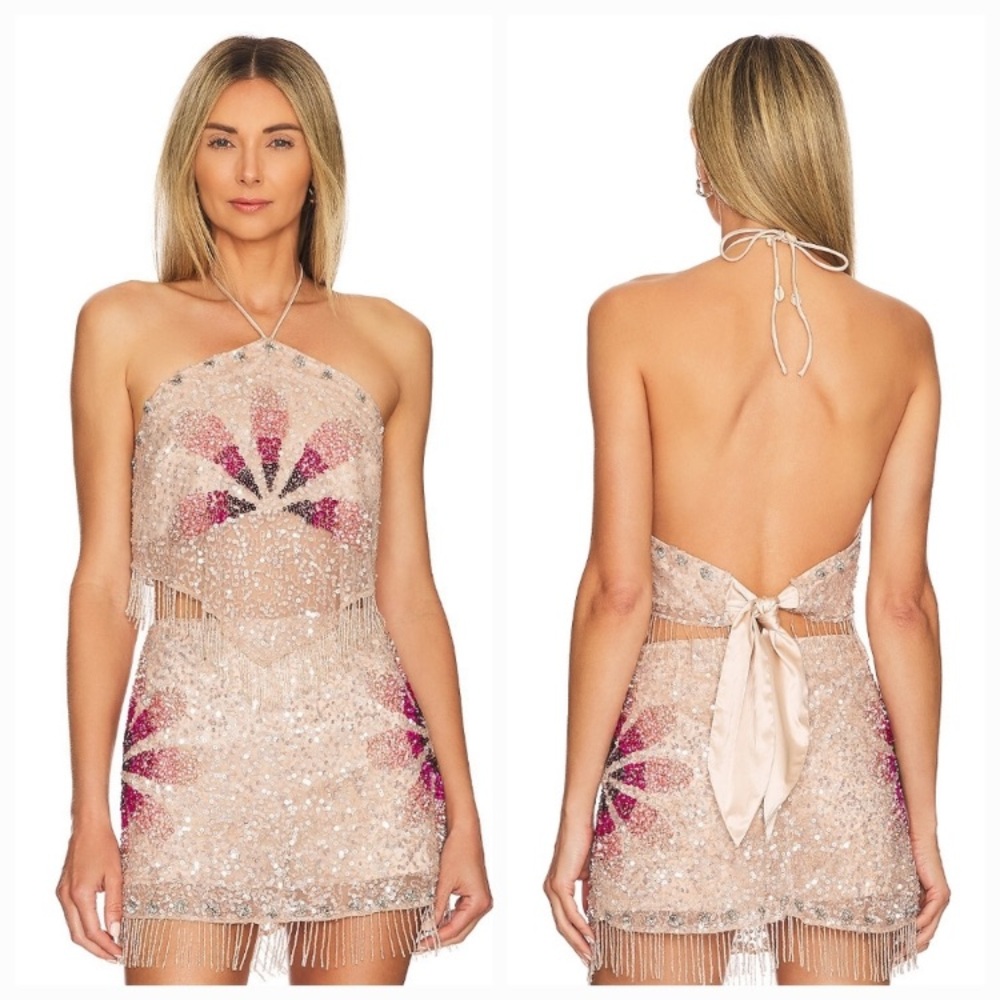 Tularosa Bellini Sequin Top and Skort Set in Cherry Blossom